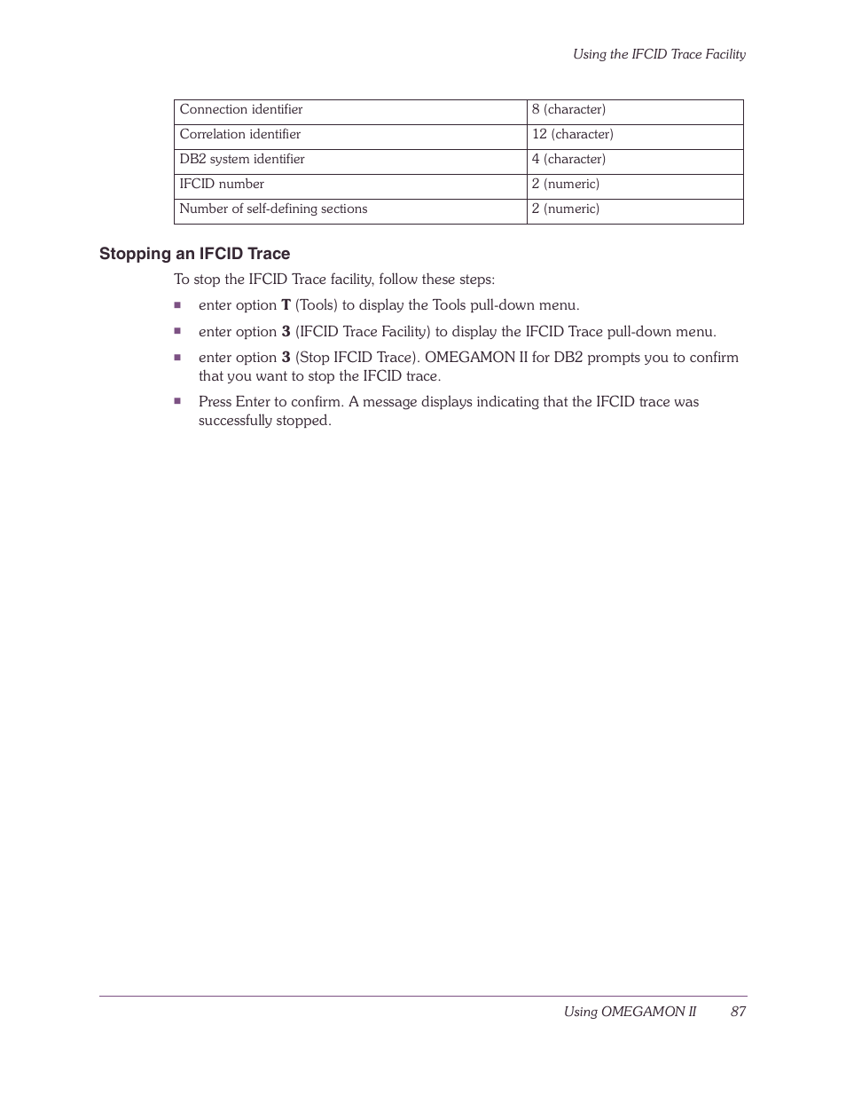 Stopping an ifcid trace | Candle-lite DB2 User Manual | Page 87 / 132