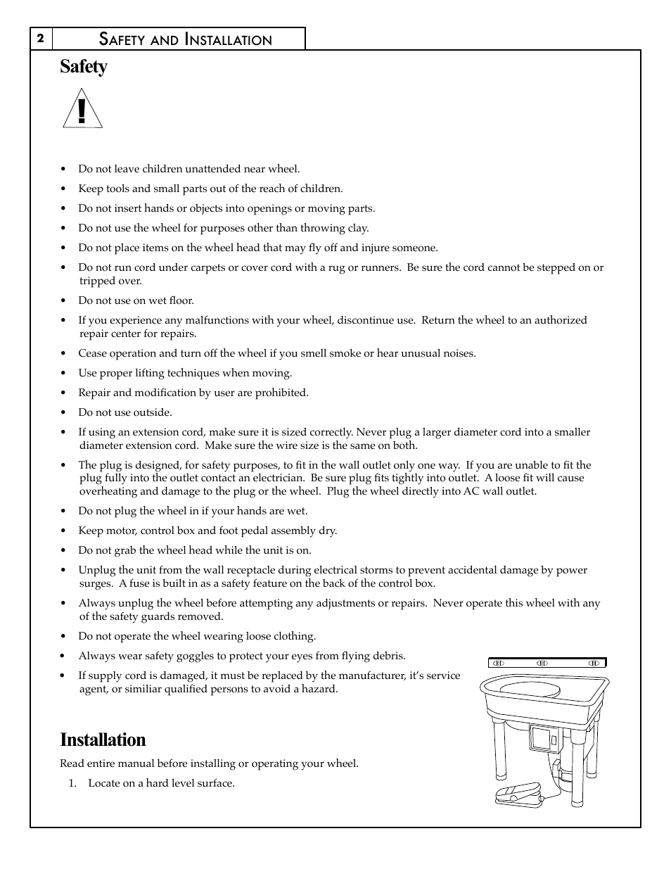 Safety, Installation | Skutt Potter’s Wheel 5/6/11 User Manual | Page 2 / 5