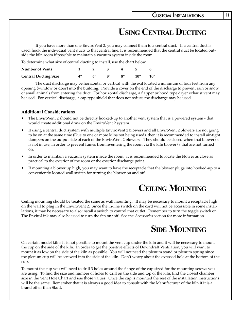 Sing, Entral, Ucting | Eiling, Ounting | Skutt EnviroVent 2 User Manual | Page 11 / 16
