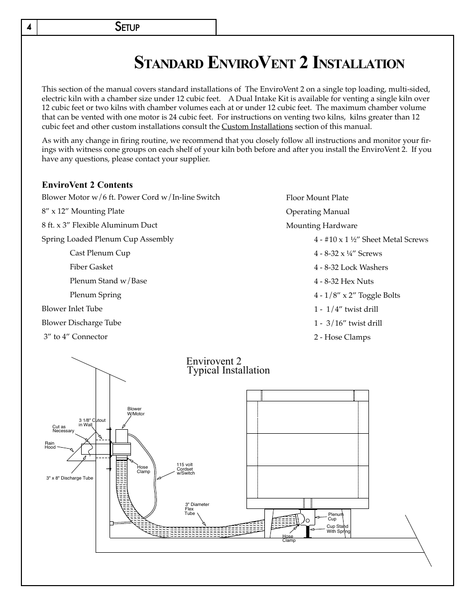 Tandard, Nviro, Nstallation | Typical installation envirovent 2 | Skutt EnviroVent 2 User Manual | Page 4 / 16