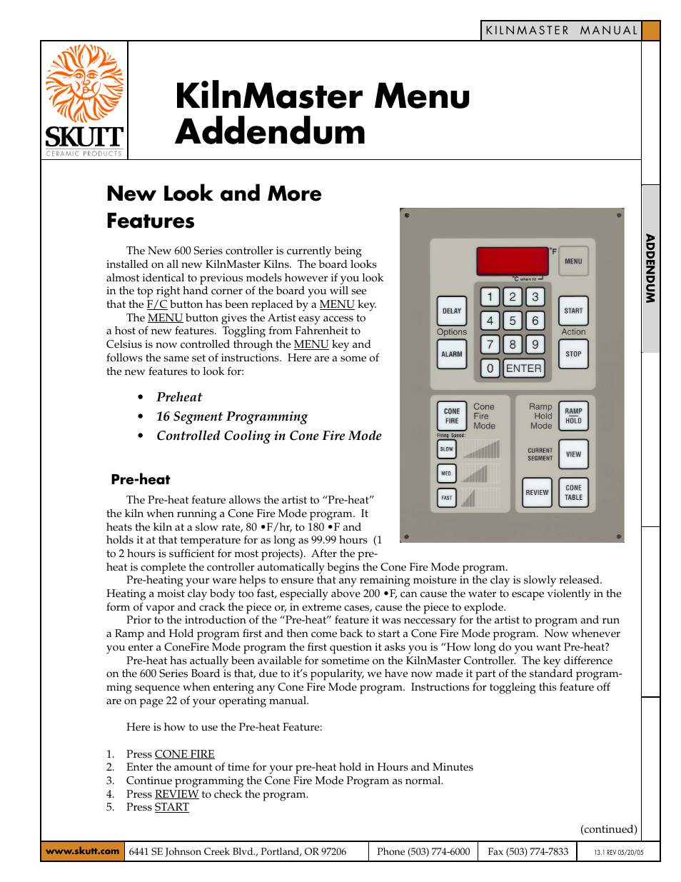 Skutt KilnMaster Addendum User Manual | 3 pages