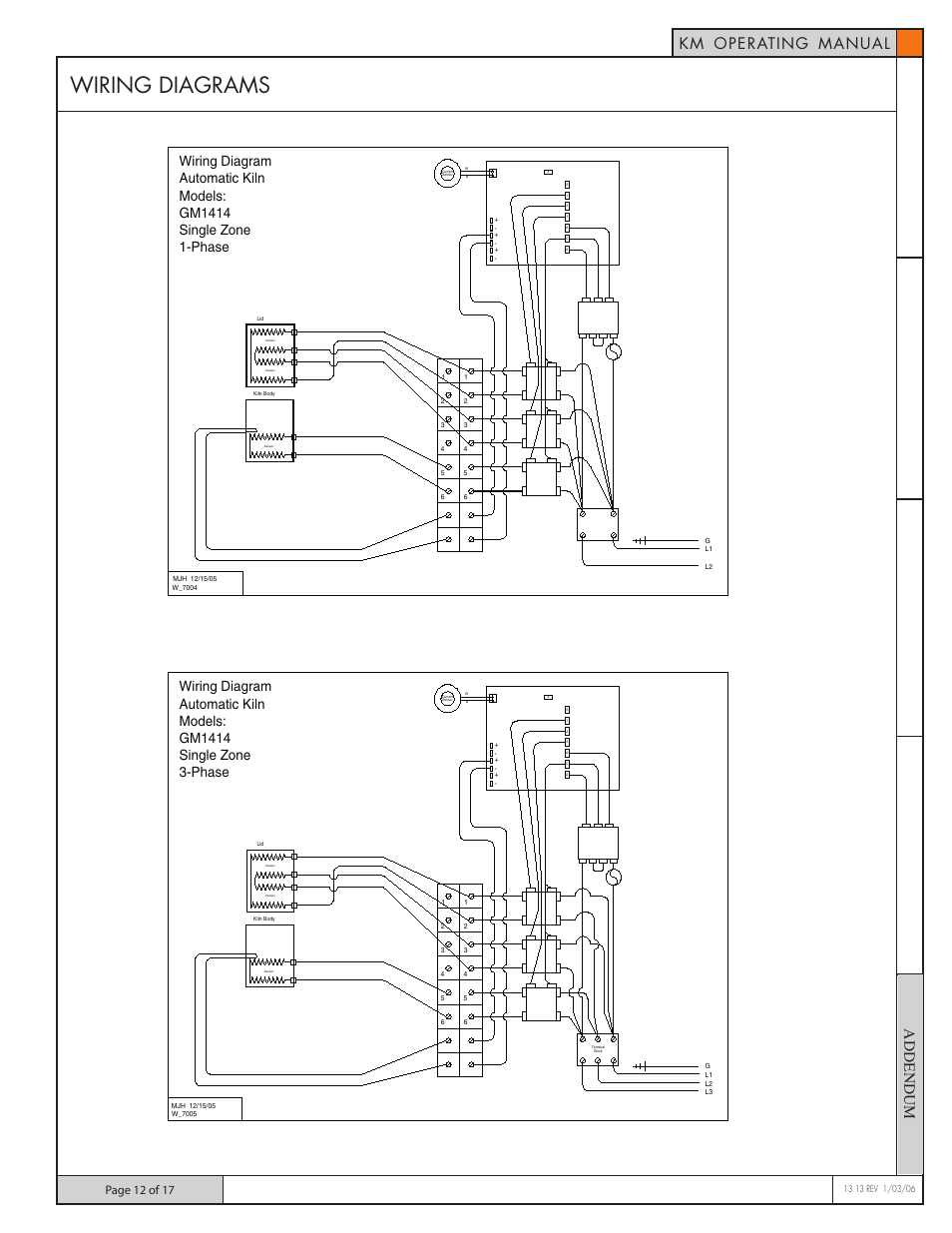 Wiring diagrams, Km operating manual, Gm1414 | Skutt GlassMaster 700 Board User Manual | Page 12 / 17