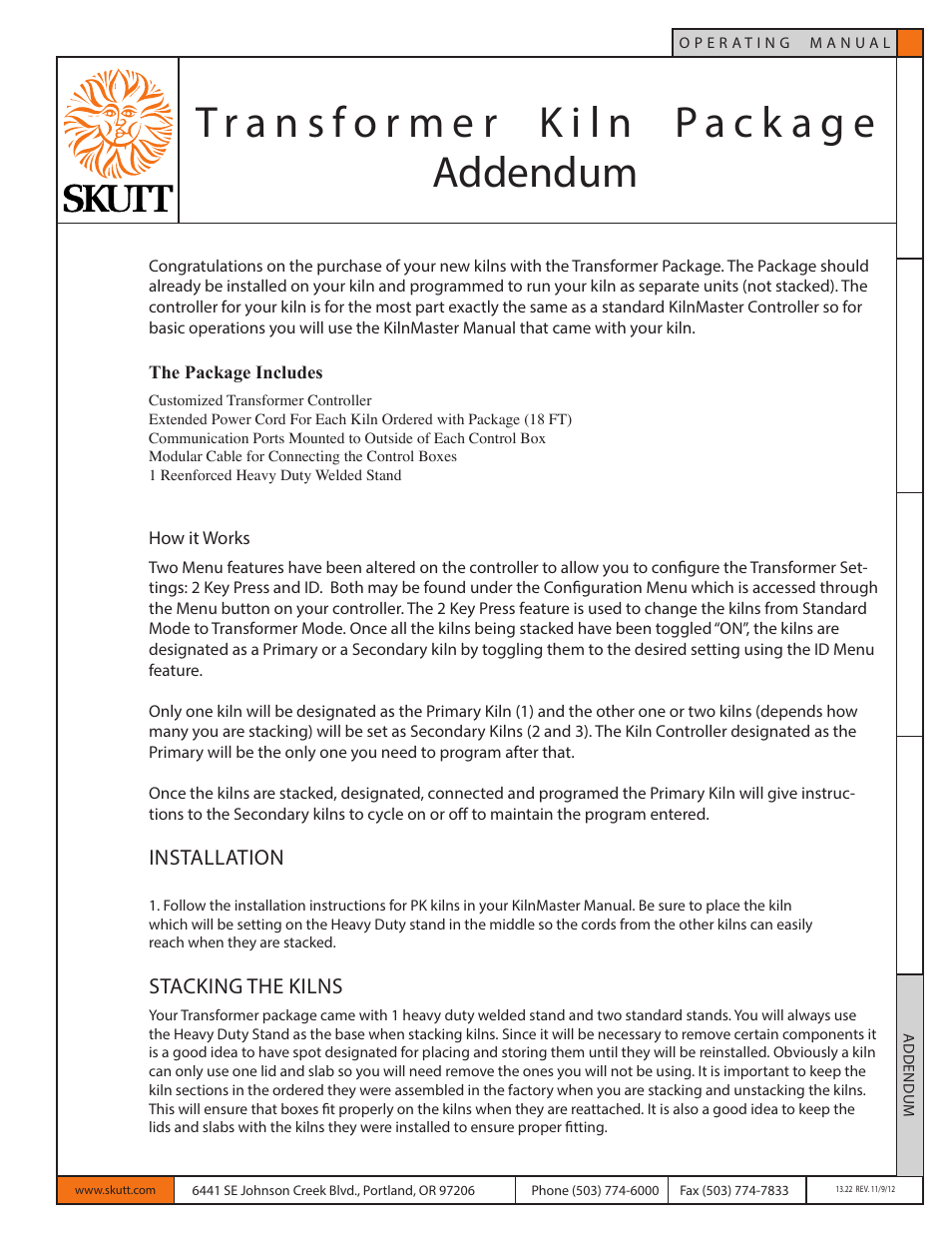 Skutt Transformer User Manual | 3 pages