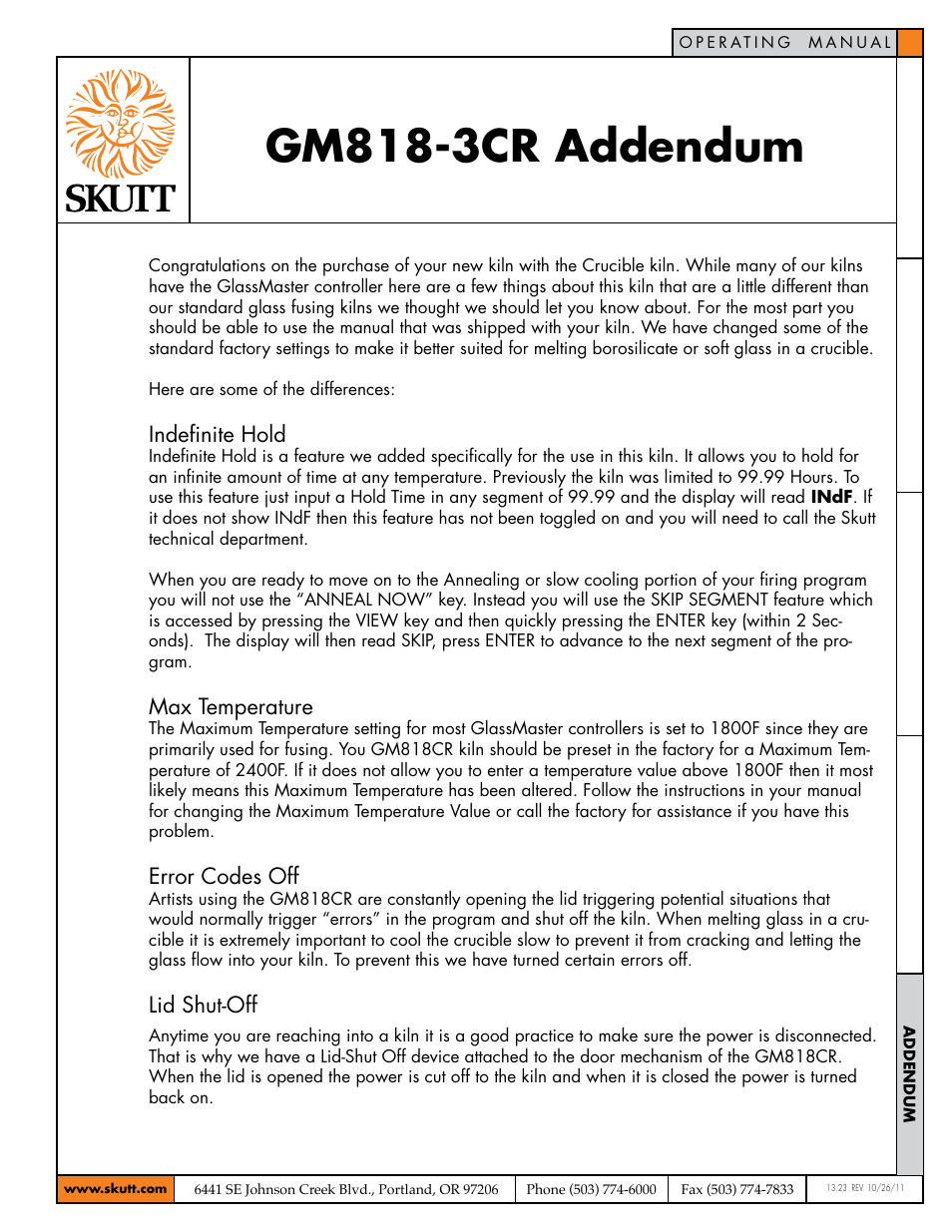 Skutt GM818-3CR User Manual | 2 pages