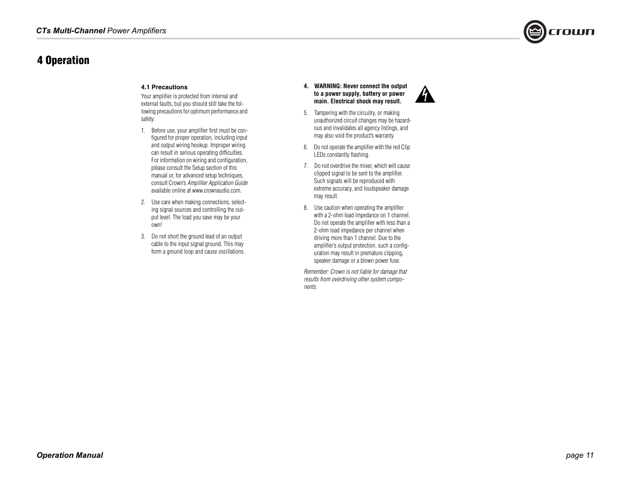 4 operation | Crown CTS 4200 User Manual | Page 11 / 32