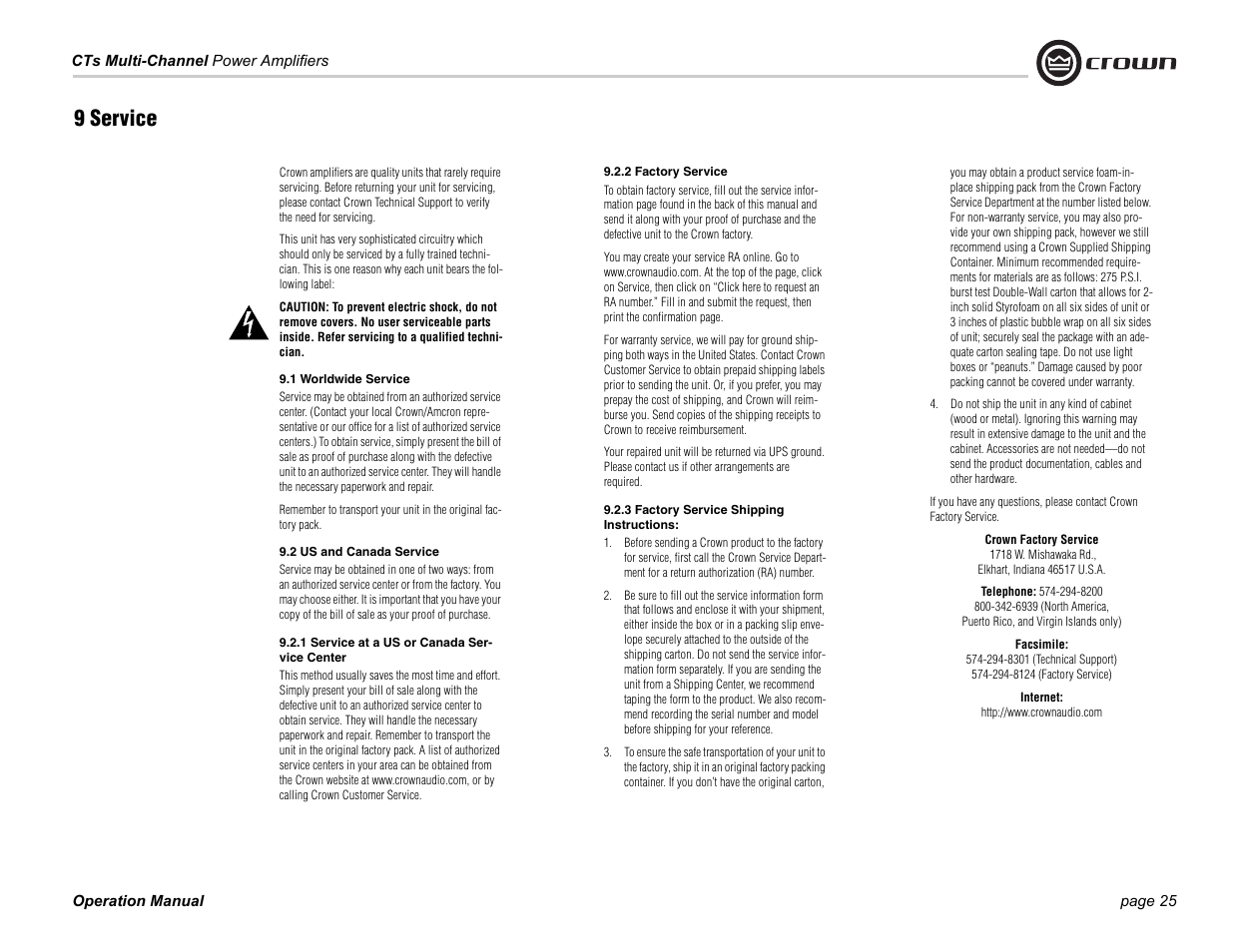 9 service | Crown CTS 4200 User Manual | Page 25 / 32