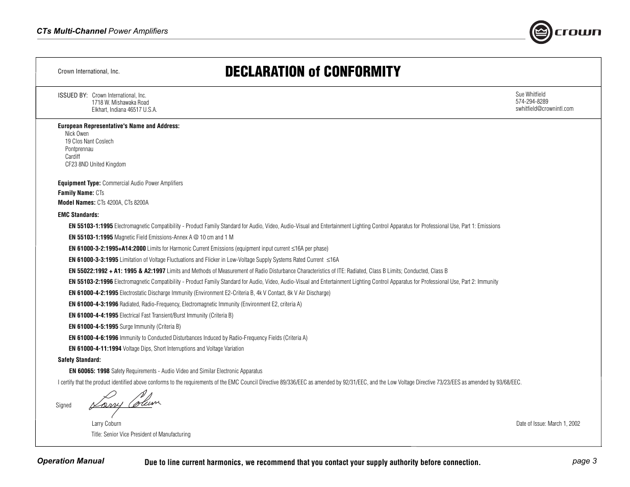 Declaration of conformity | Crown CTS 4200 User Manual | Page 3 / 32