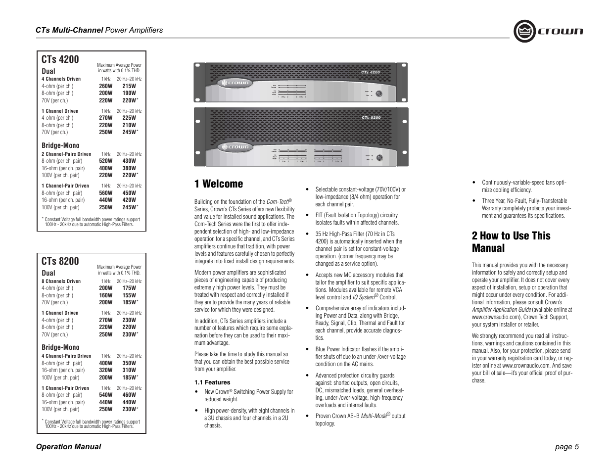 1 welcome, 2 how to use this manual, Cts 4200 | Cts 8200 | Crown CTS 4200 User Manual | Page 5 / 32