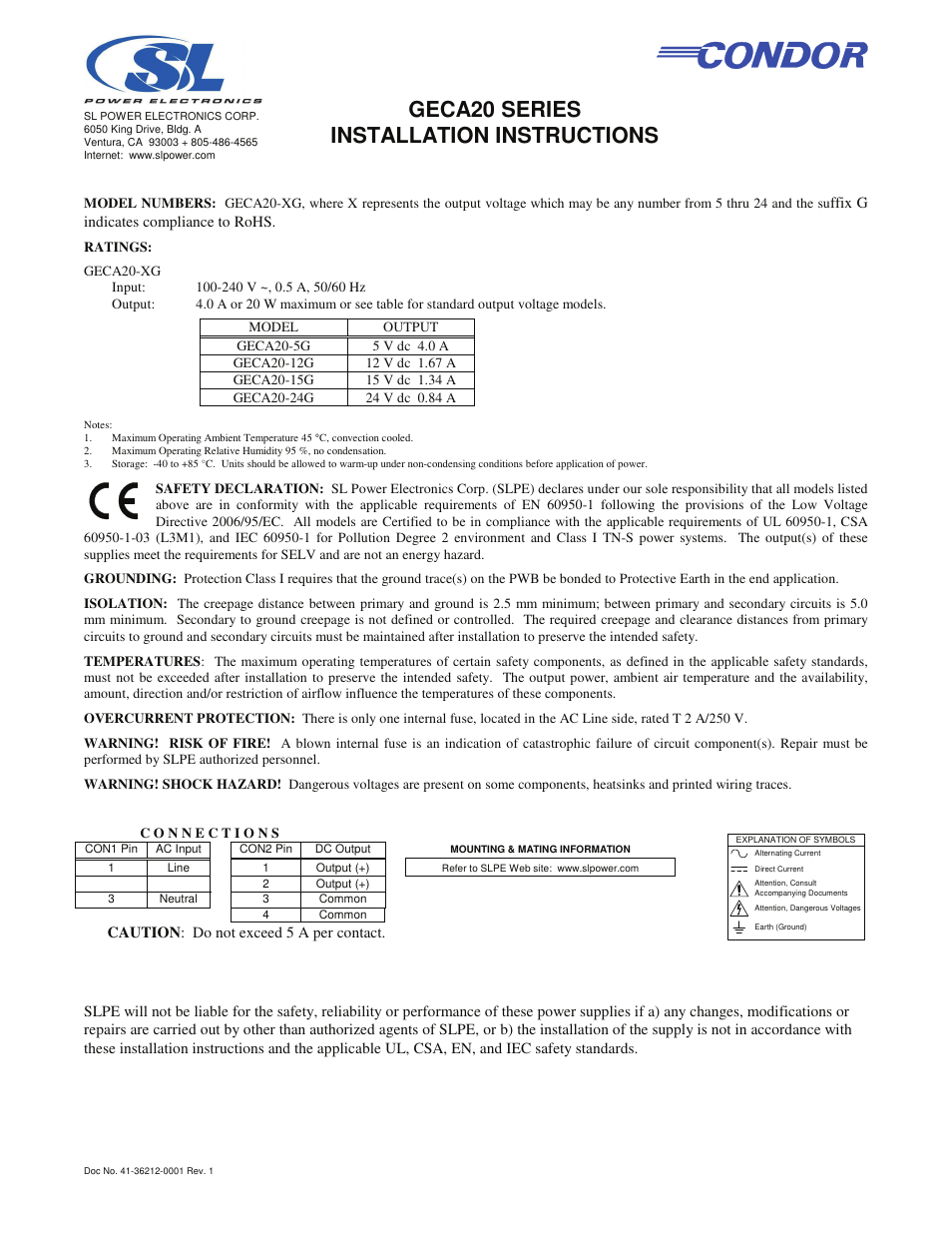 SL Power Electronics GECA20 User Manual | 1 page