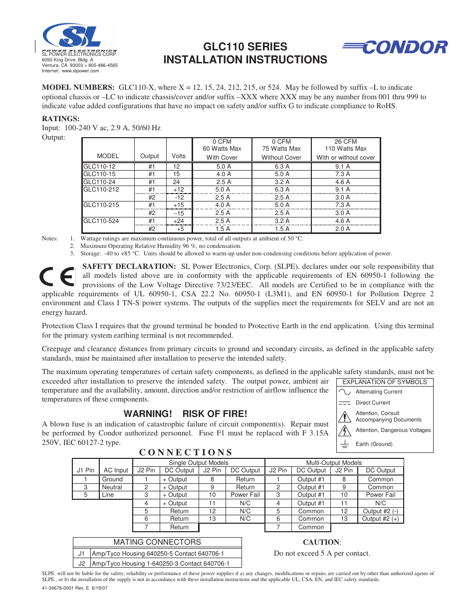 SL Power Electronics GLC110 User Manual | 1 page