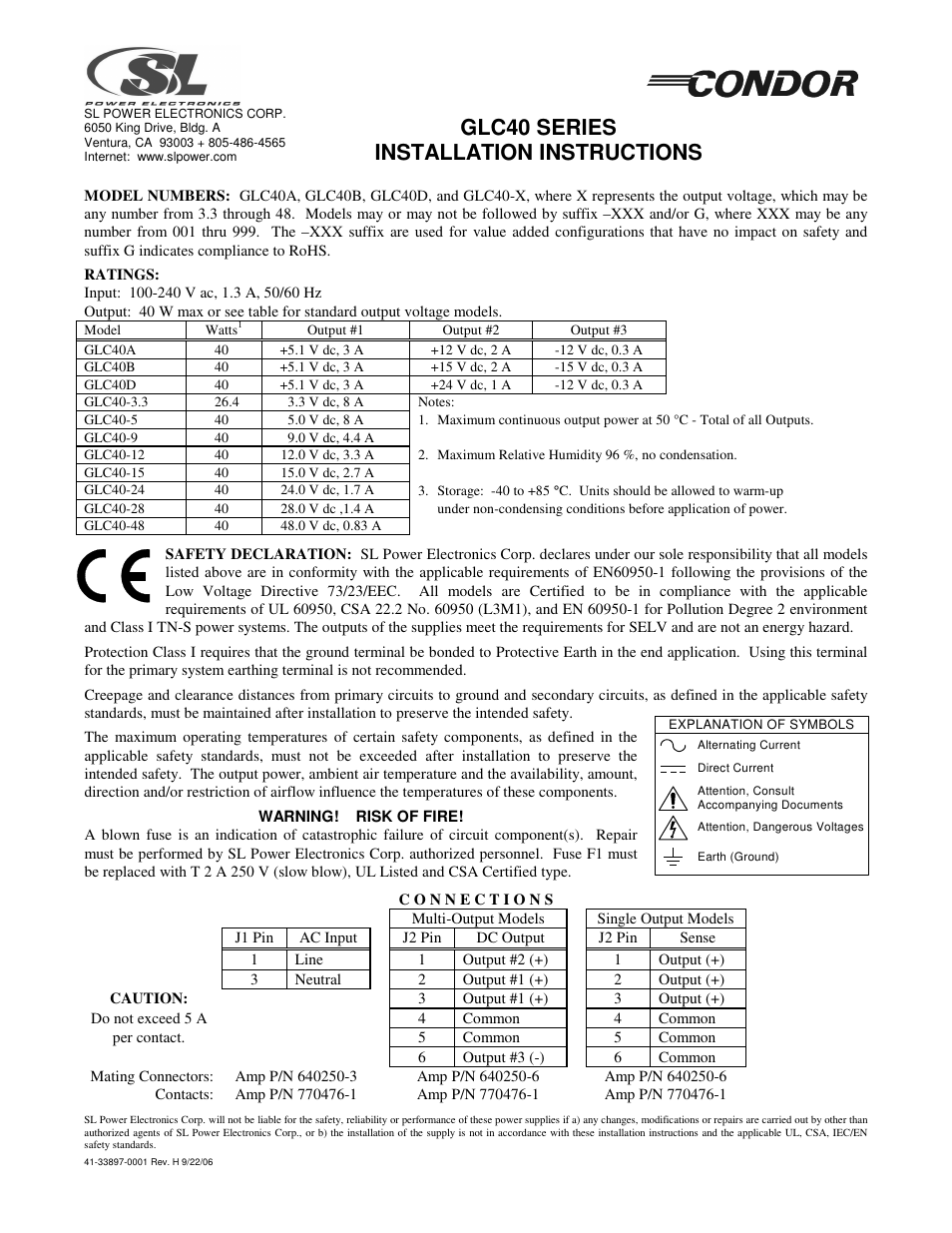 SL Power Electronics GLC40 User Manual | 1 page
