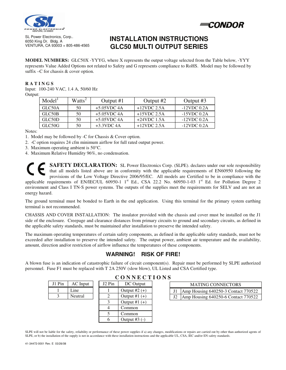 SL Power Electronics GLC50 Triple User Manual | 1 page