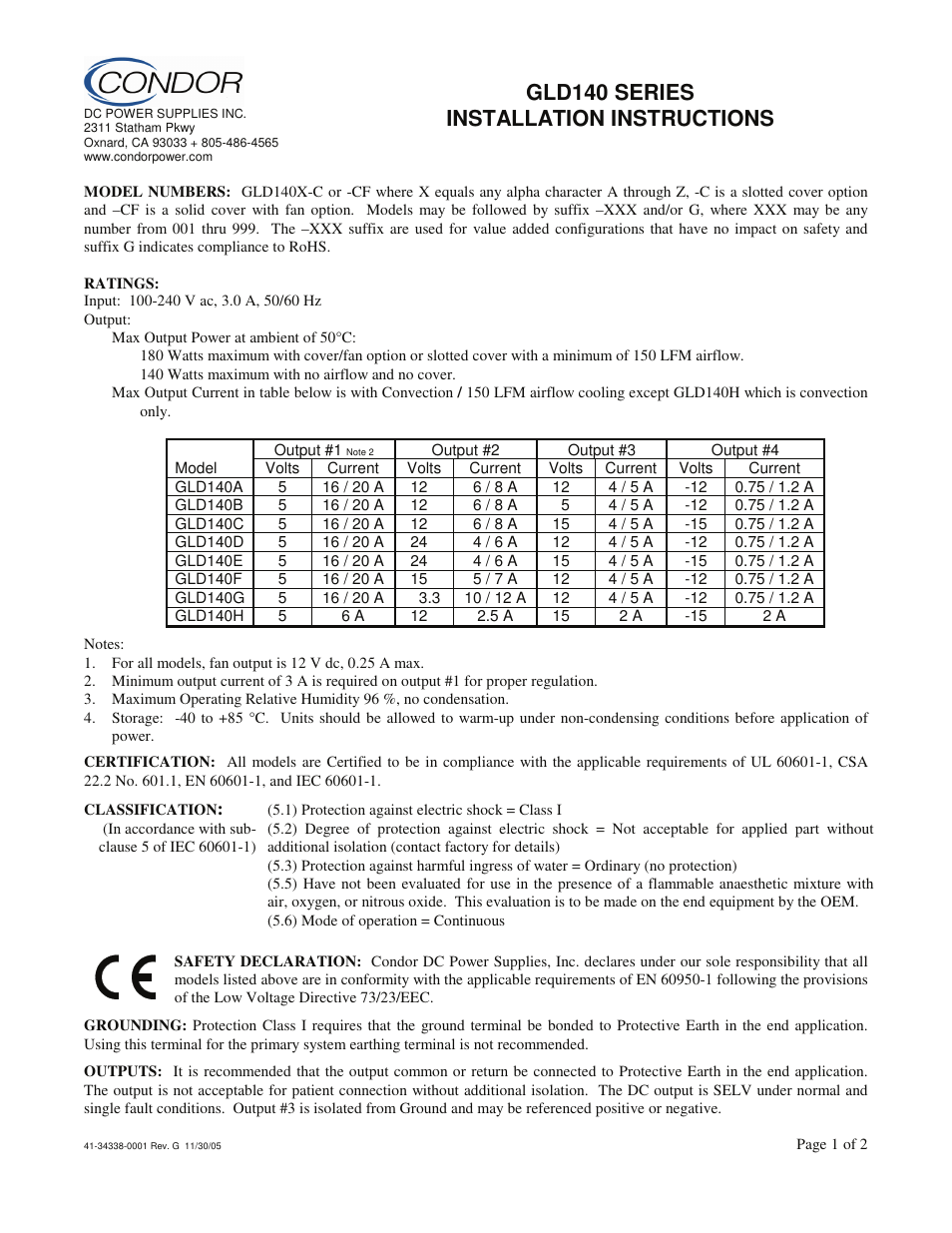 SL Power Electronics GLD140 User Manual | 2 pages