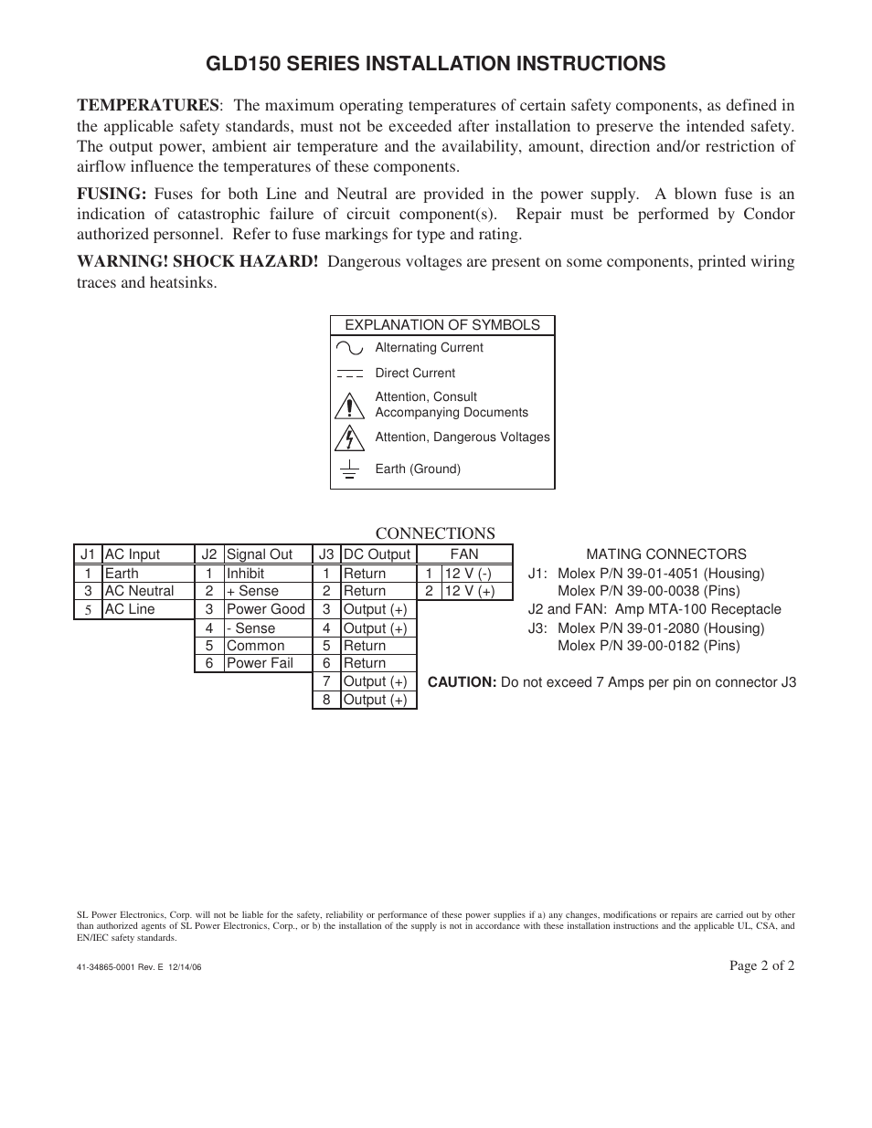 Gld150 series installation instructions | SL Power Electronics GLD150 User Manual | Page 2 / 2