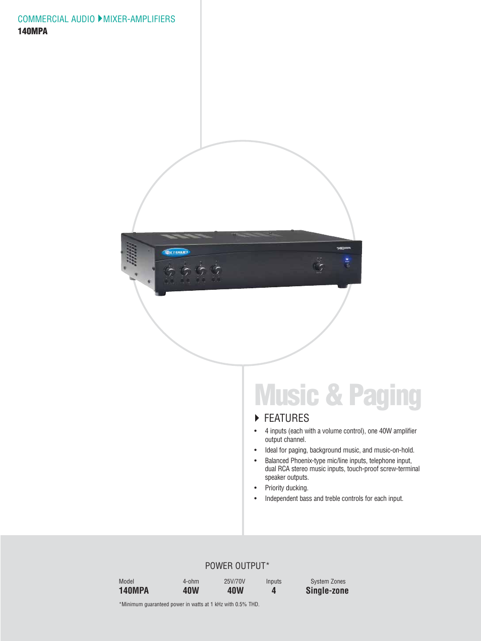 Music & paging, Features | Crown CTS 600 User Manual | Page 28 / 83