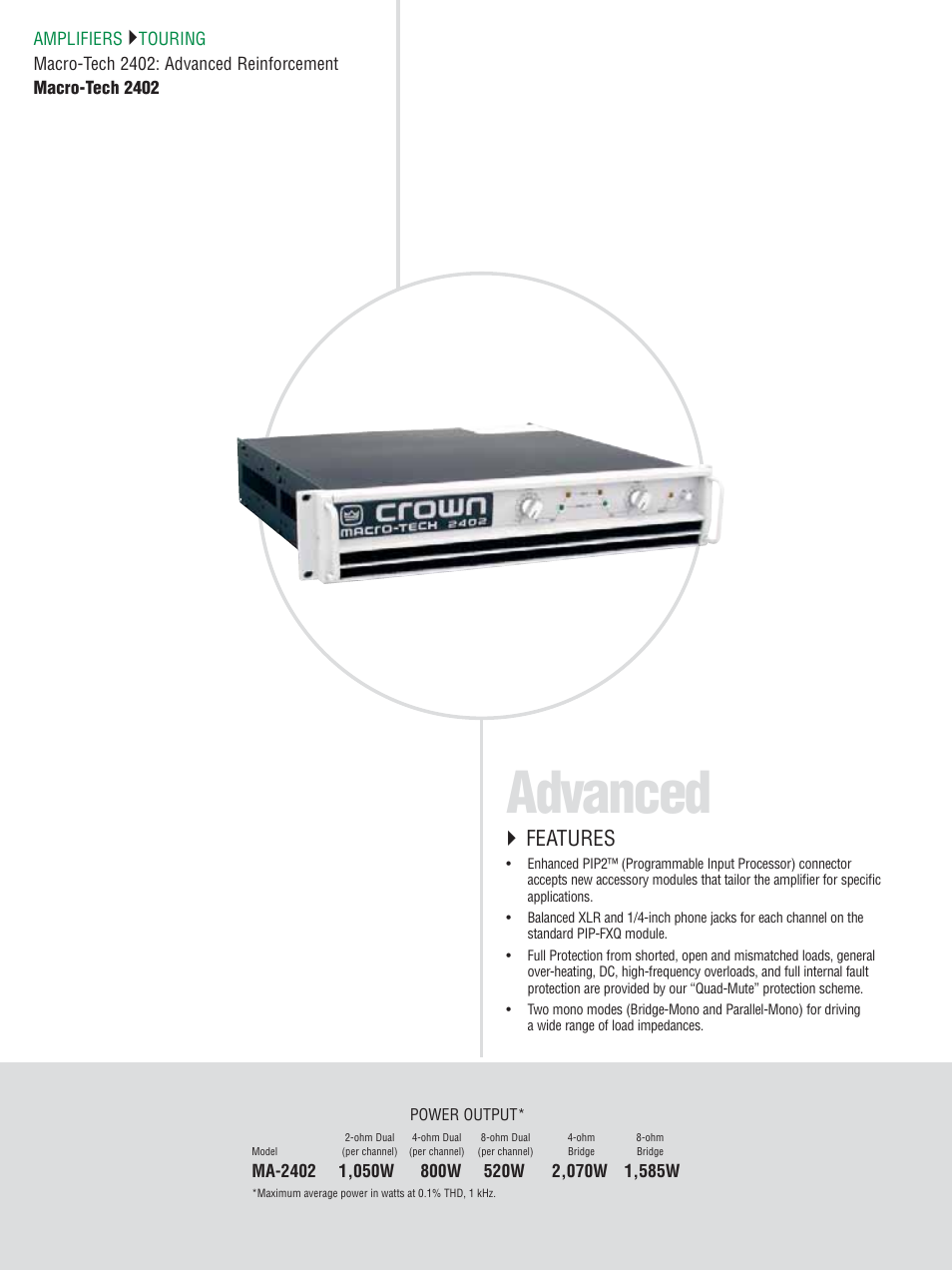 Advanced, Features | Crown CTS 600 User Manual | Page 48 / 83