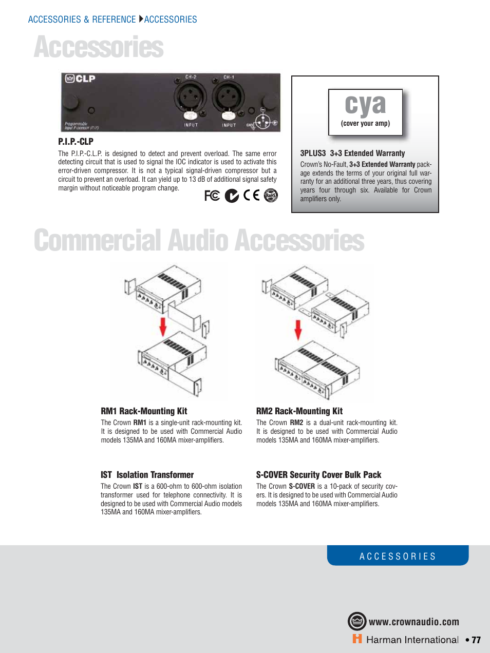 Accessories, Commercial audio accessories | Crown CTS 600 User Manual | Page 77 / 83