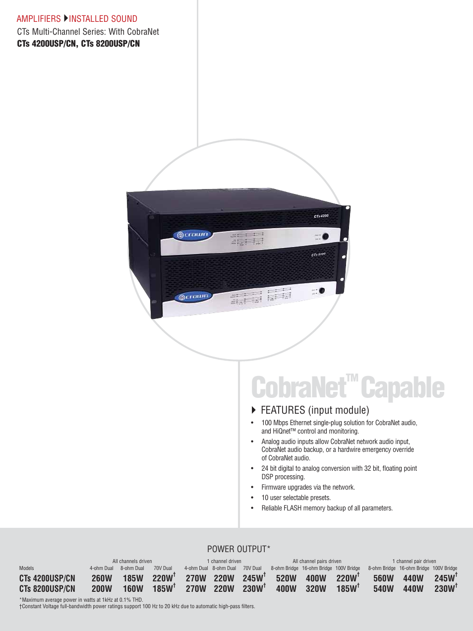 Cobranet, Capable, Features (input module) | Crown CTS 600 User Manual | Page 8 / 83