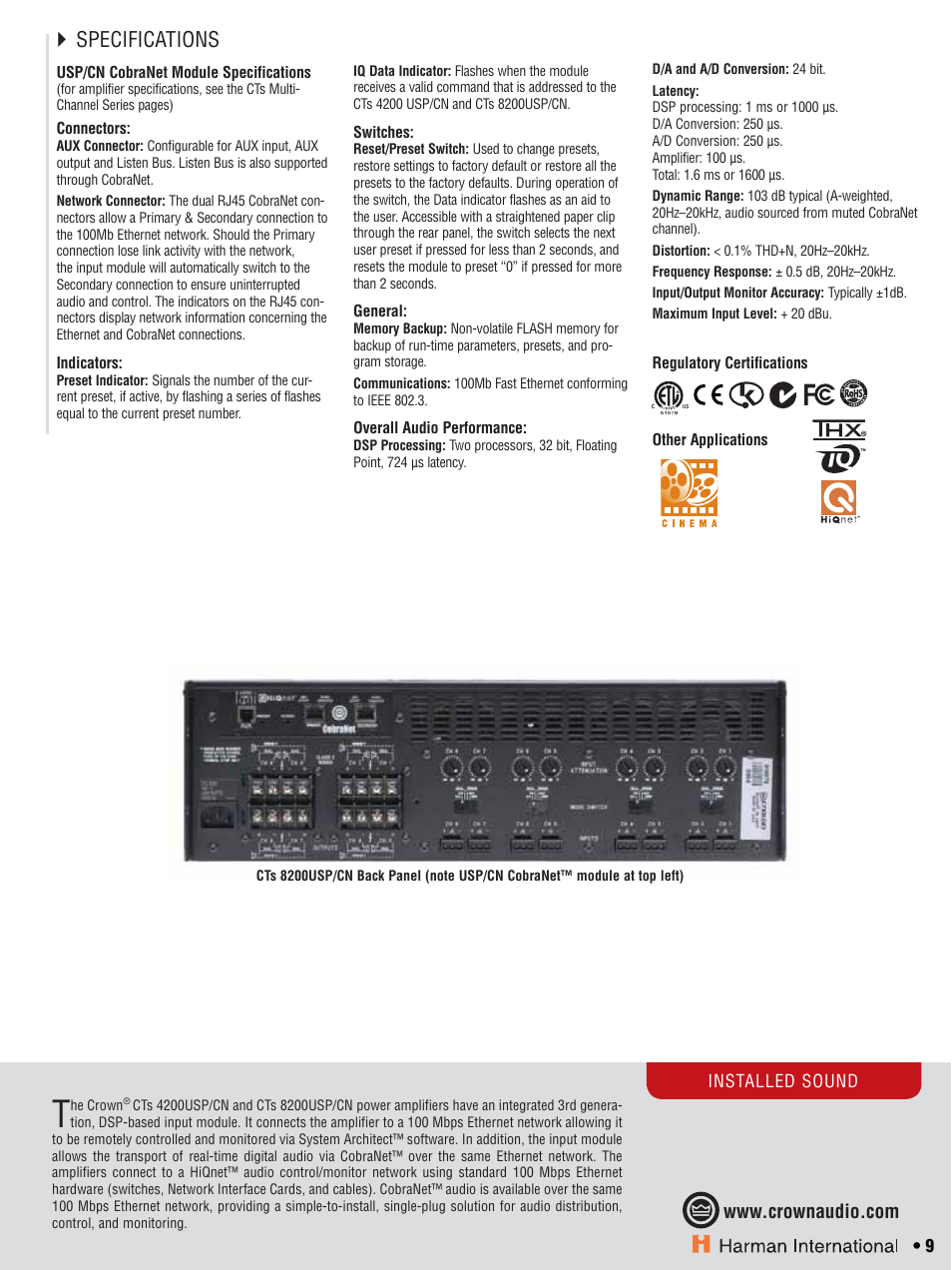 Specifications | Crown CTS 600 User Manual | Page 9 / 83