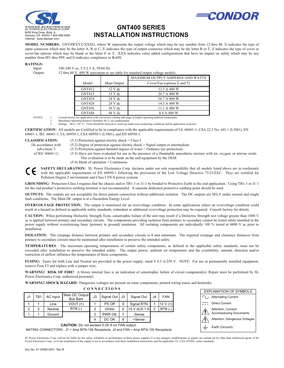 SL Power Electronics GNT400 User Manual | 1 page