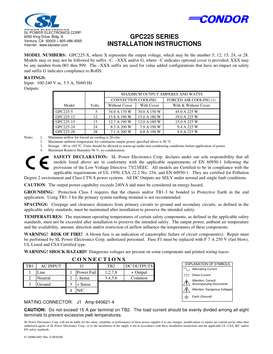 SL Power Electronics GPC225 User Manual | 1 page