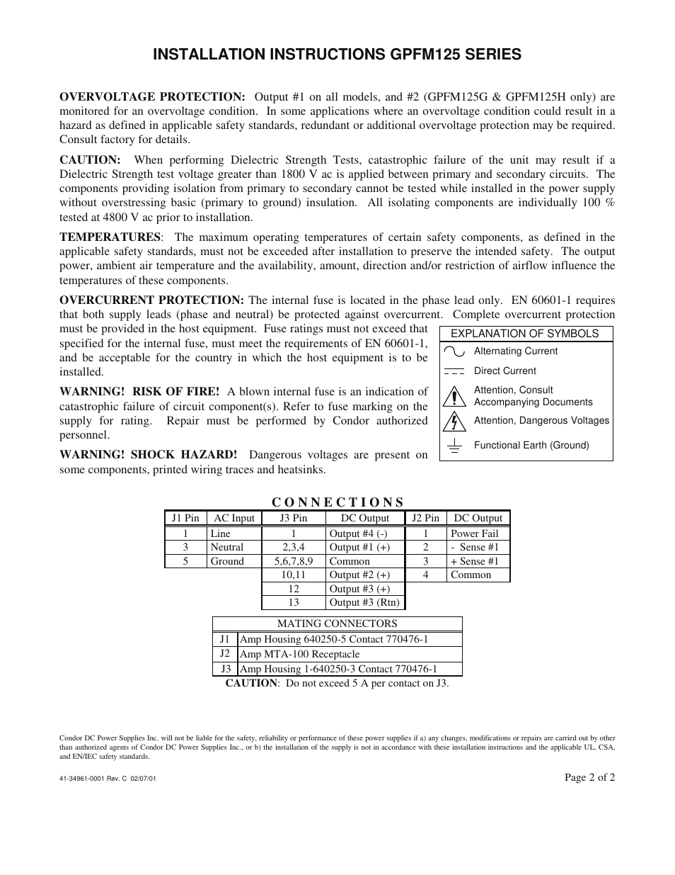 Installation instructions gpfm125 series | SL Power Electronics GPFM125 User Manual | Page 2 / 2