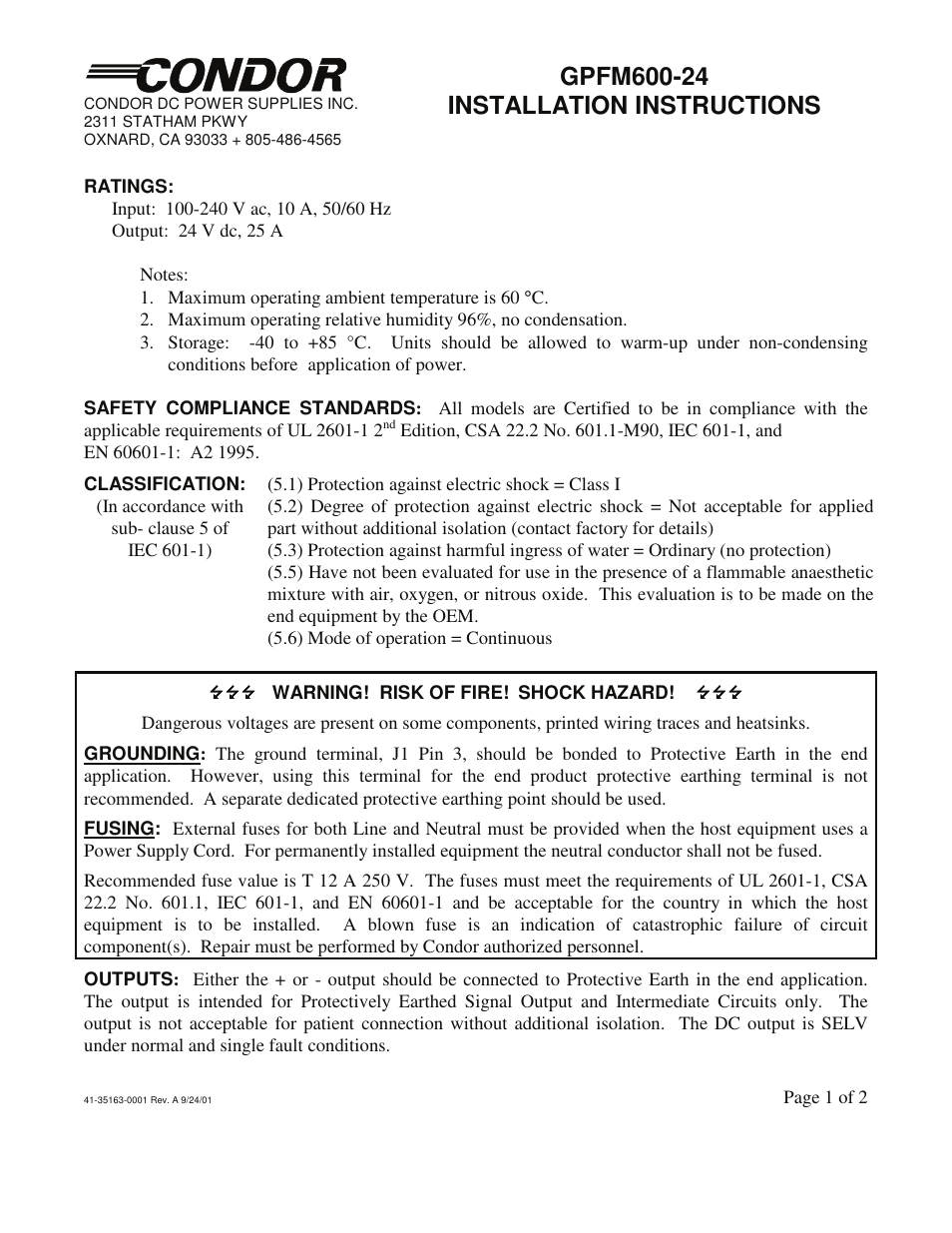 SL Power Electronics GPFM600 User Manual | 2 pages
