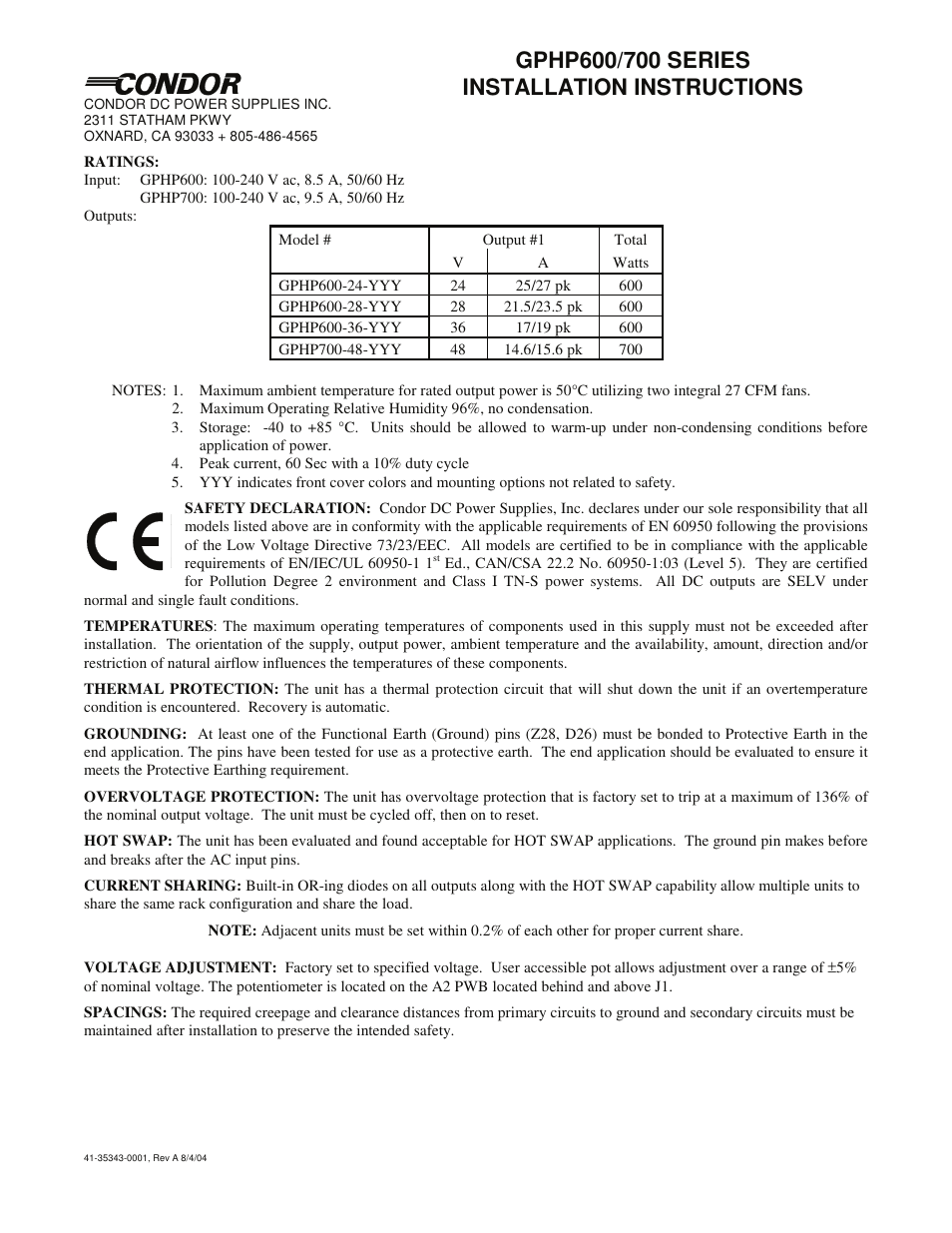 SL Power Electronics GPHP600 User Manual | 2 pages
