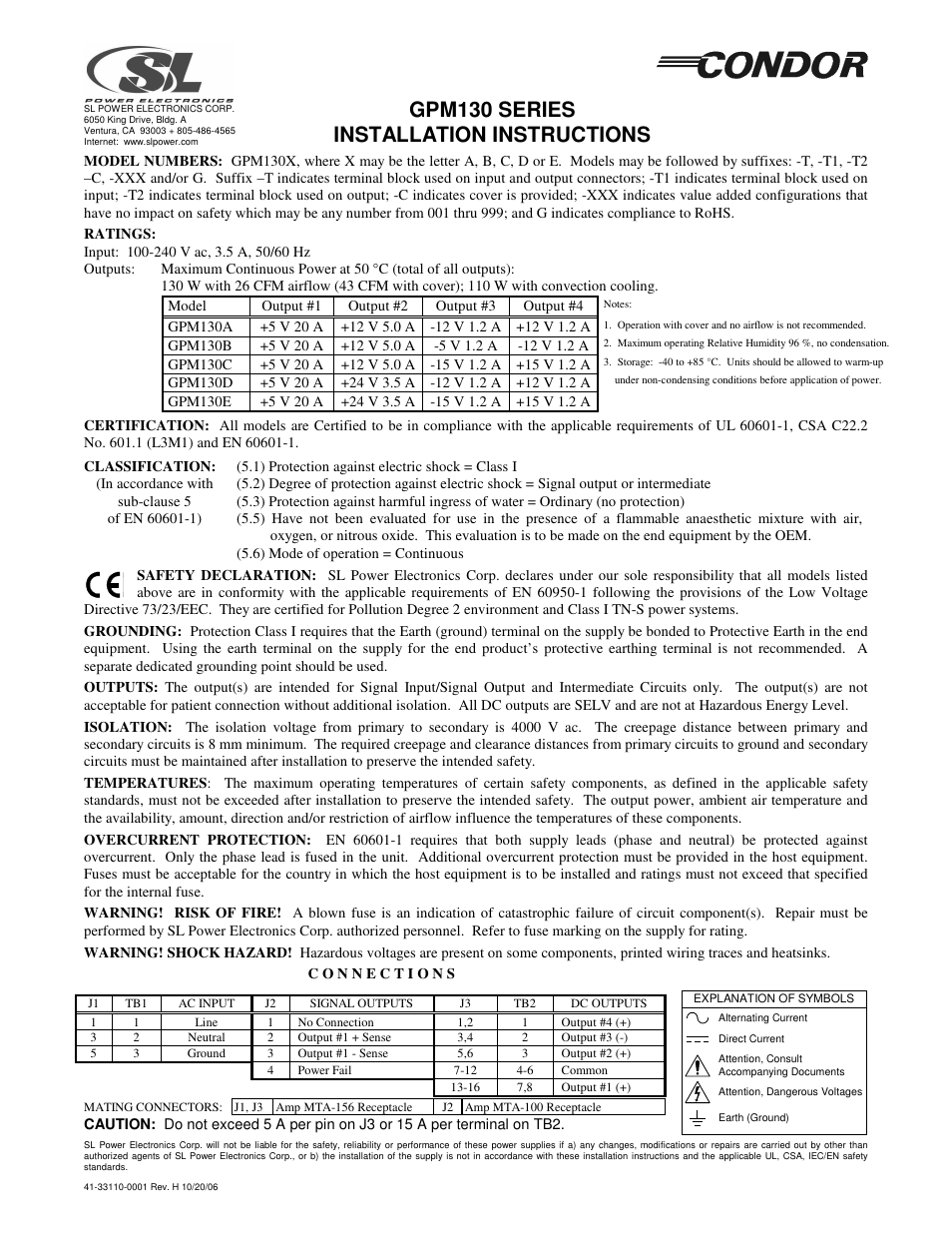 SL Power Electronics GPM130 User Manual | 1 page