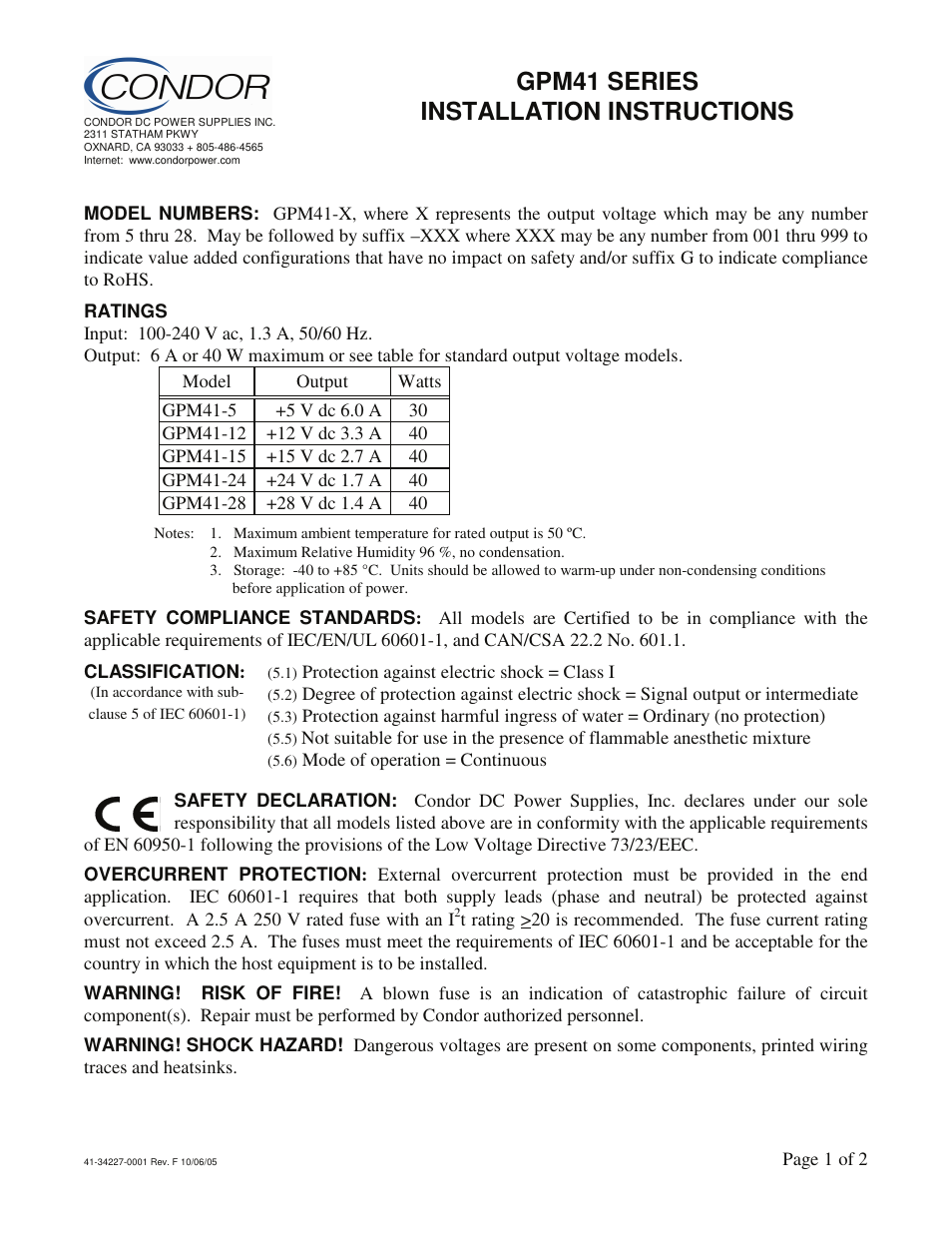 SL Power Electronics GPM41 User Manual | 2 pages