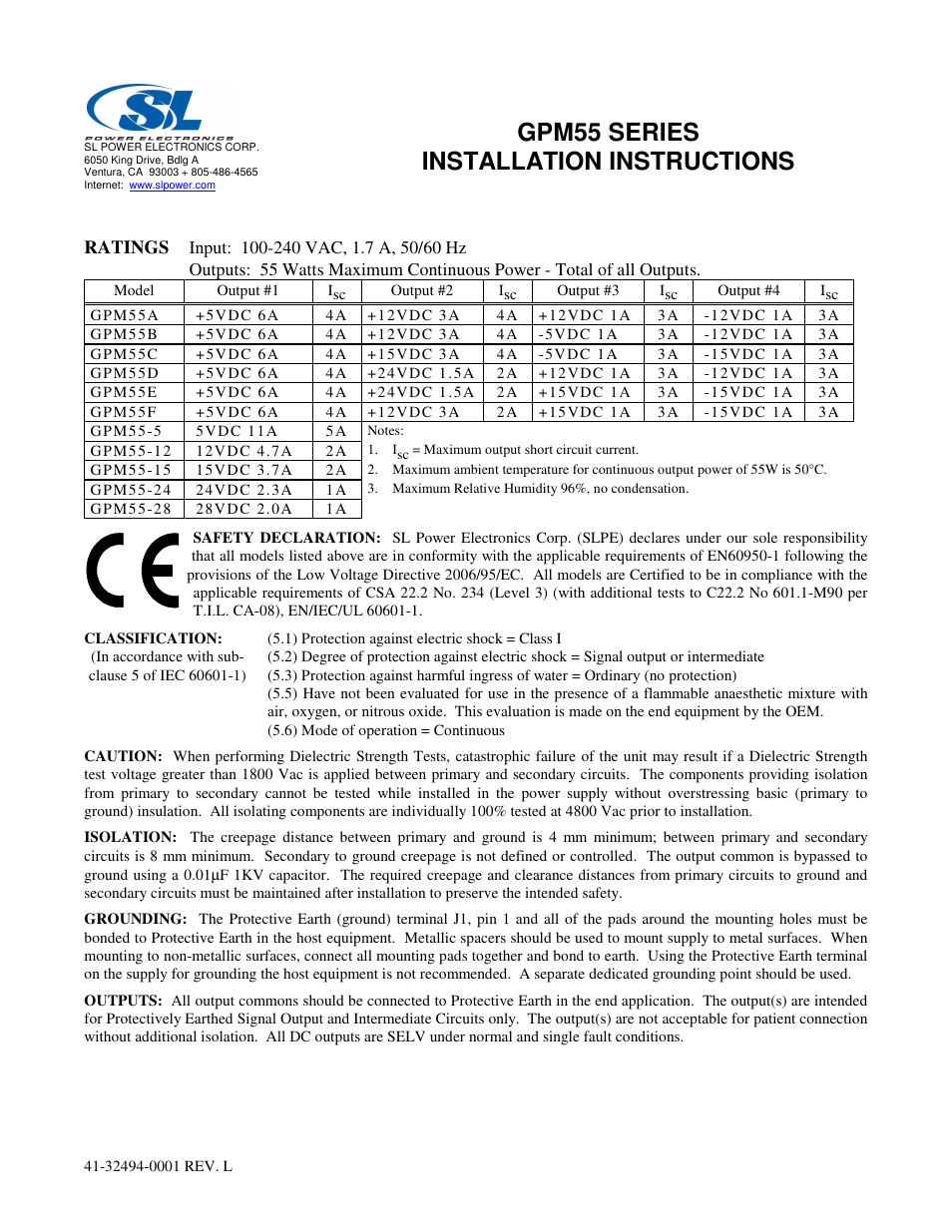 SL Power Electronics GPM55 User Manual | 2 pages