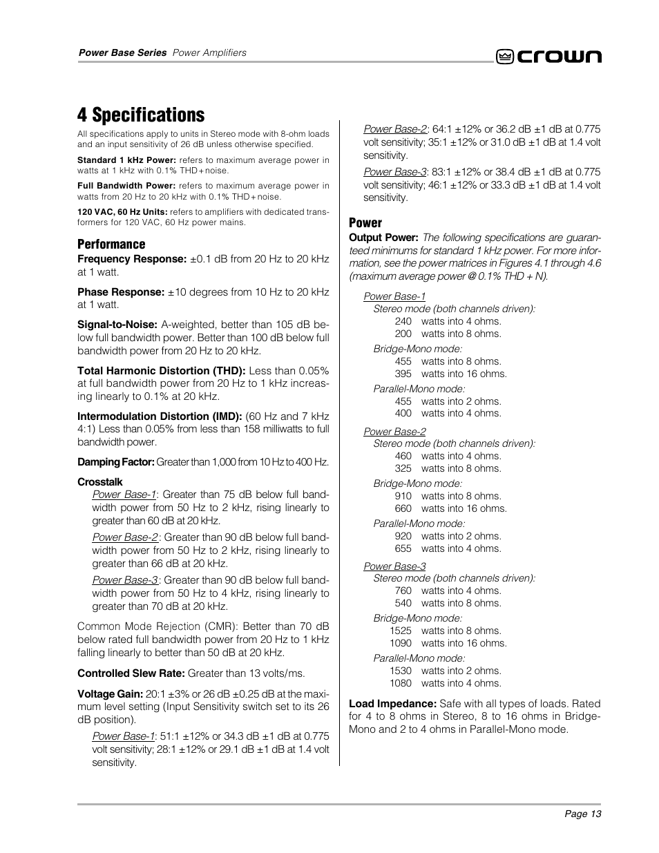 4 specifications | Crown POWER BASE 3 User Manual | Page 13 / 21