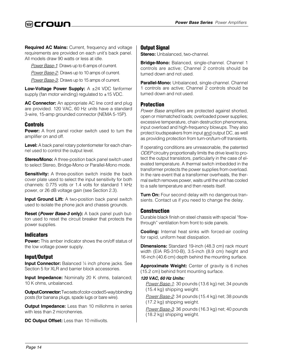 Crown POWER BASE 3 User Manual | Page 14 / 21