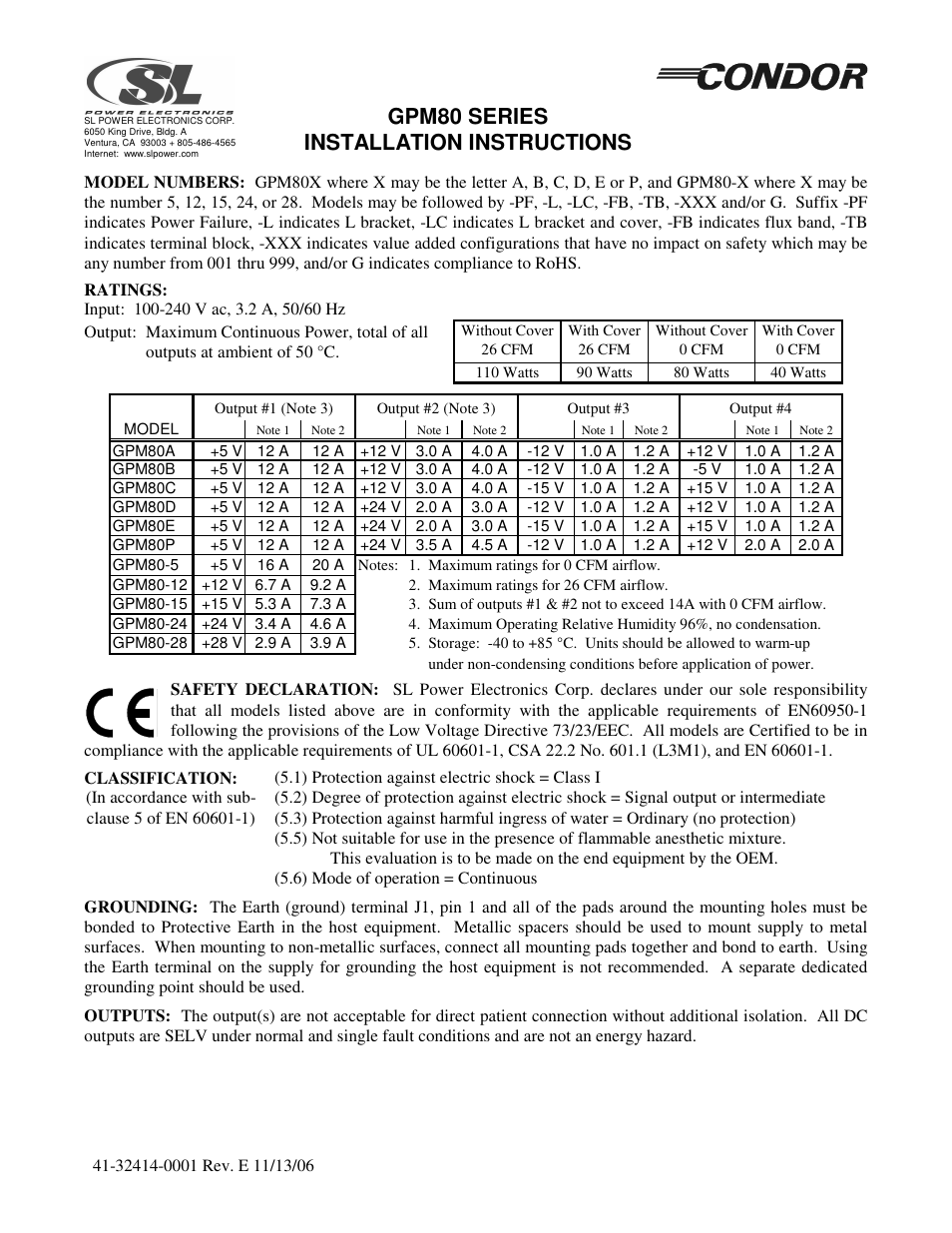 SL Power Electronics GPM80 User Manual | 2 pages