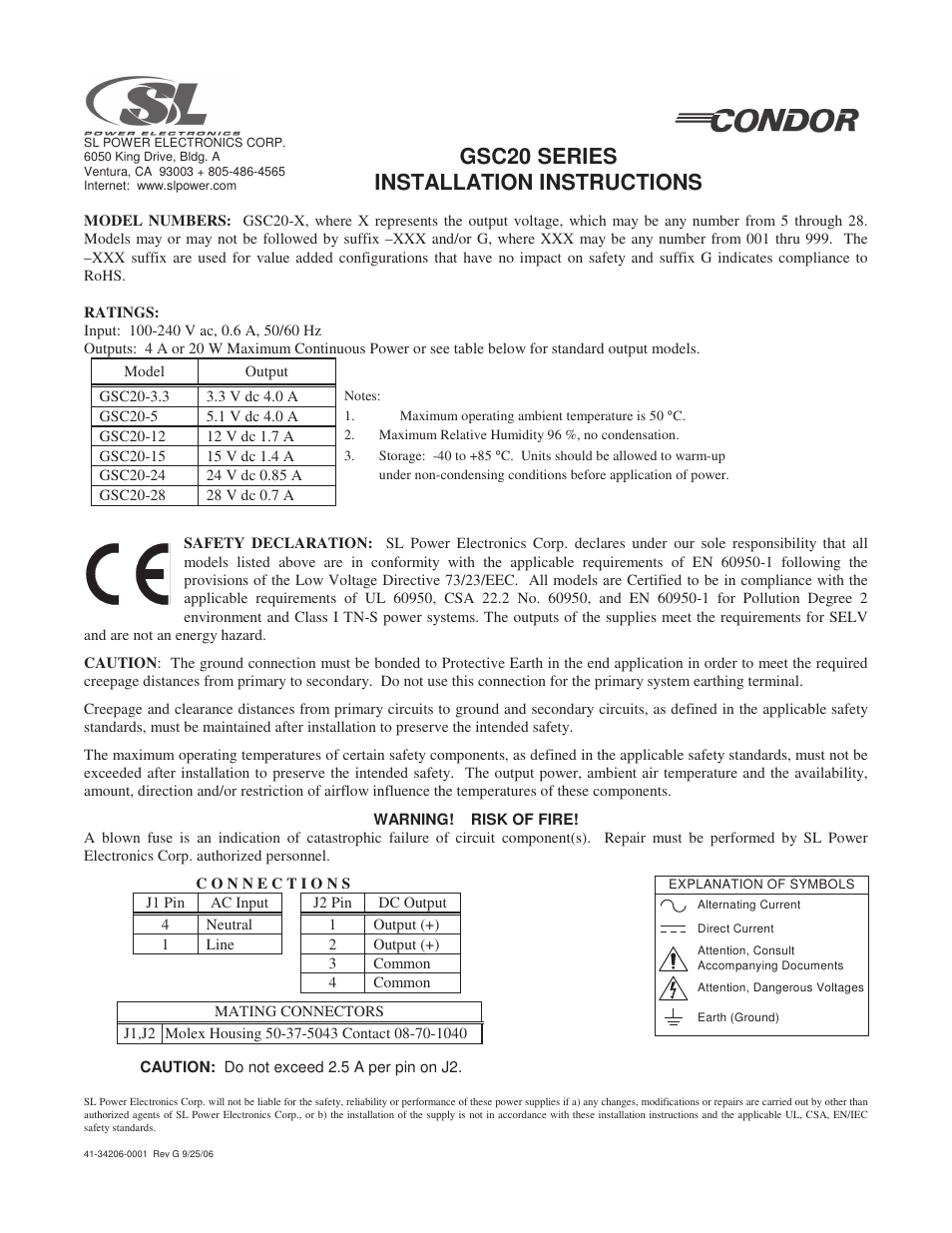 SL Power Electronics GSC20 User Manual | 1 page