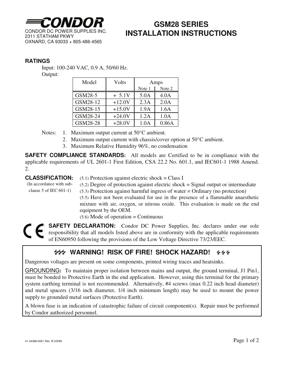 SL Power Electronics GSM28 User Manual | 2 pages