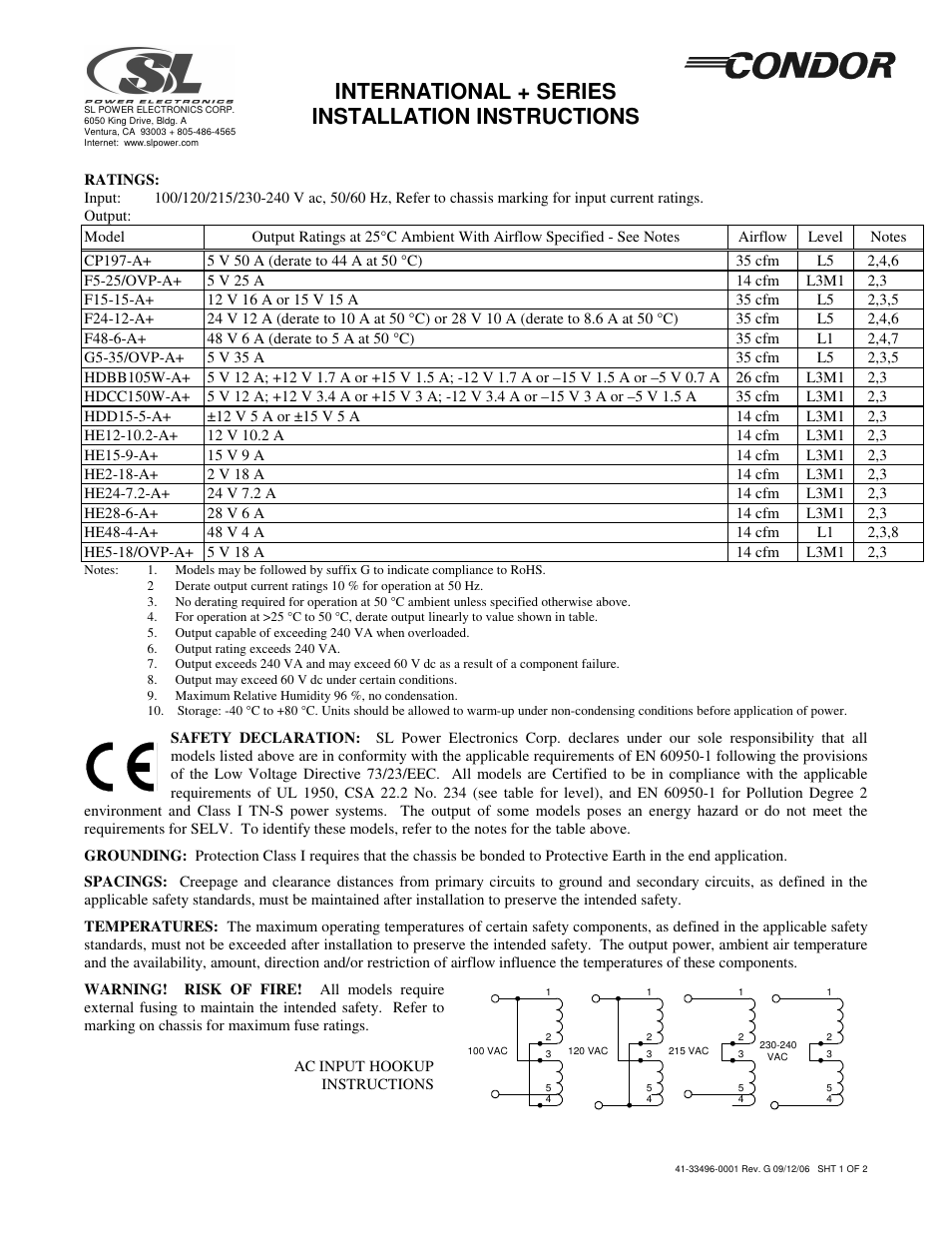 SL Power Electronics Linear Instructions E to G Case User Manual | 2 pages