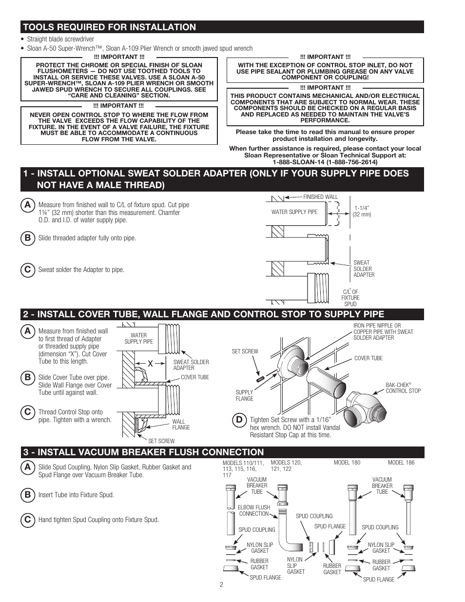 Sloan 110 Royal Exposed Flushometer User Manual | Page 2 / 4