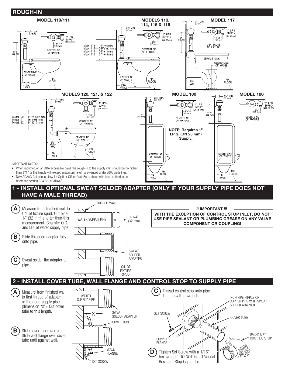 Rough-in | Sloan 110 Sloan Exposed Flushometer User Manual | Page 2 / 4