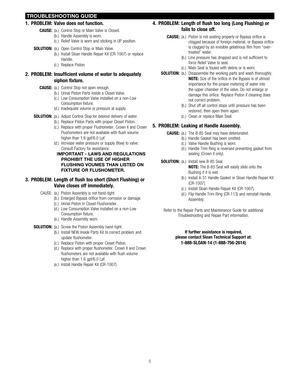 Sloan 111 Crown/Crown II Exposed Flushometer User Manual | Page 5 / 6