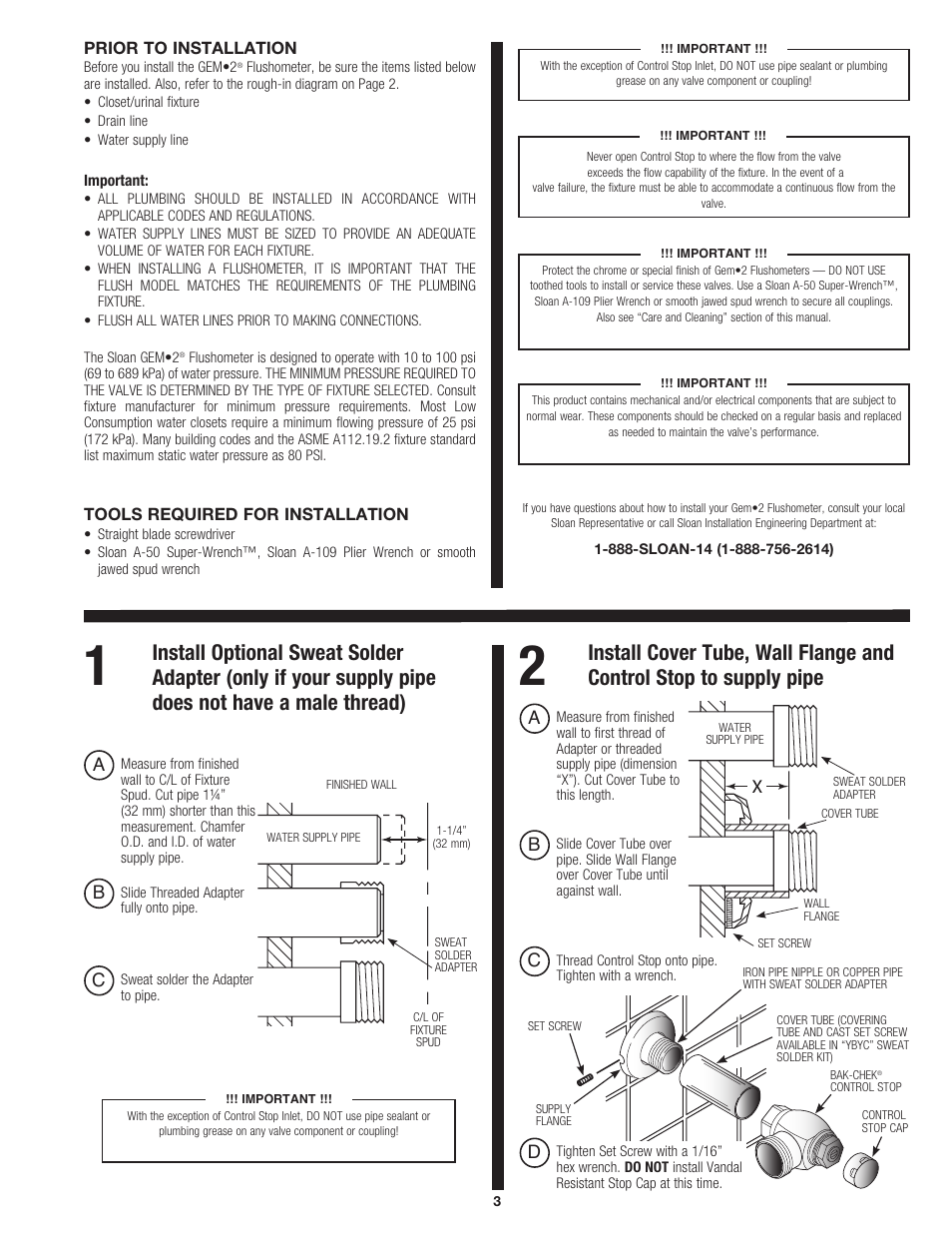 Sloan 136 GEM 2 Exposed Flushometer User Manual | Page 3 / 6