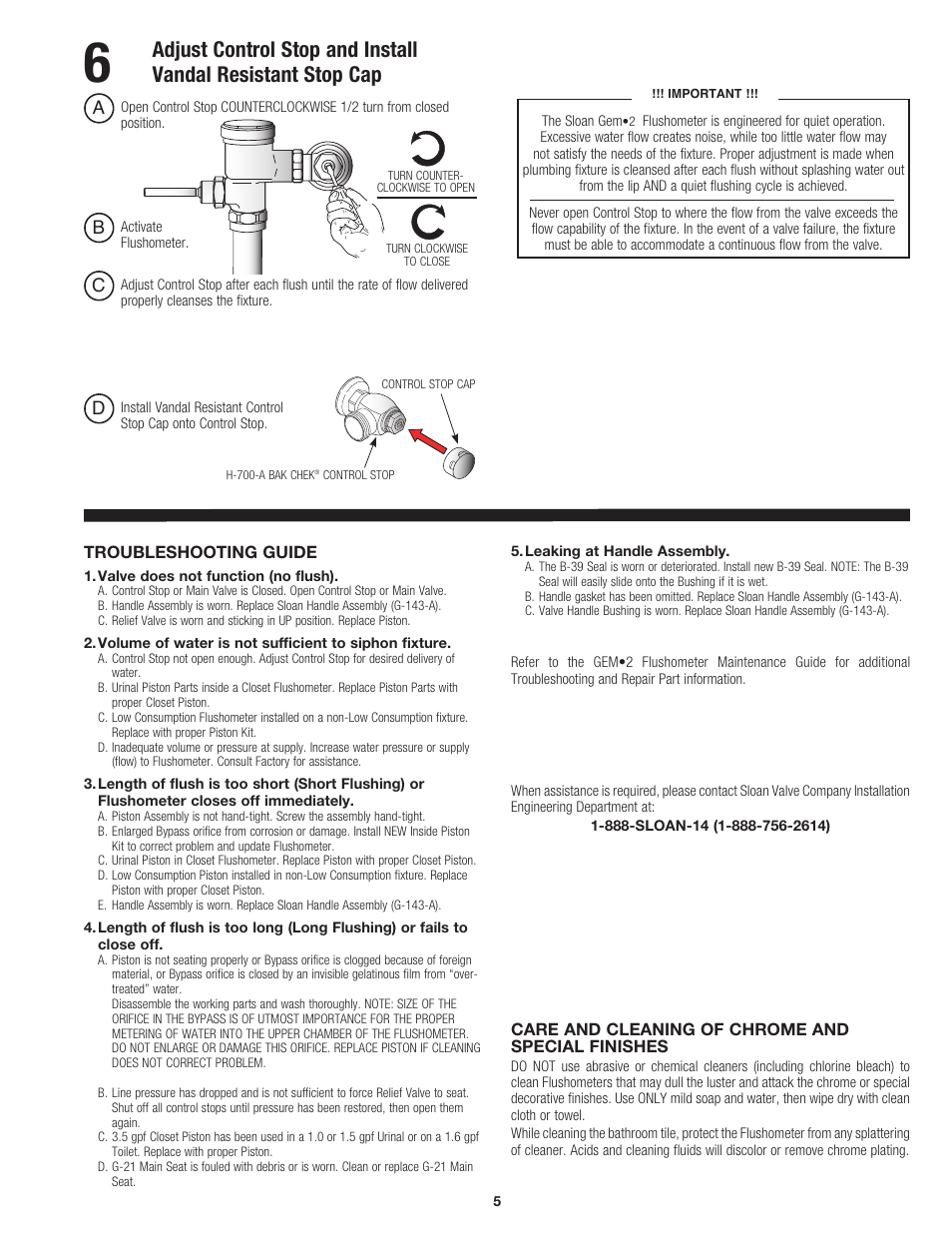 Sloan 136 GEM 2 Exposed Flushometer User Manual | Page 5 / 6