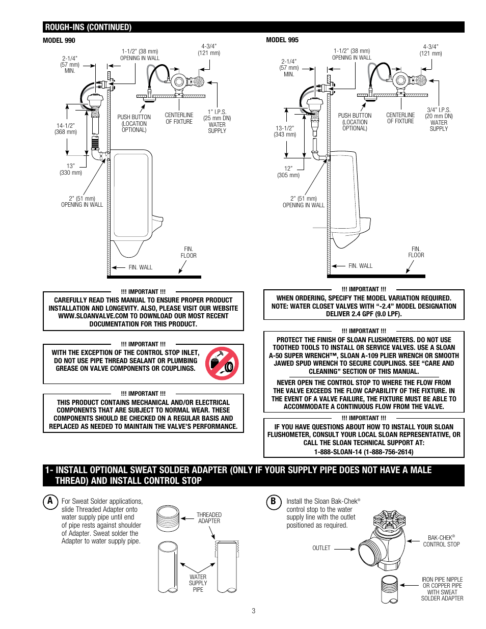 Rough-ins (continued) | Sloan 952 Royal Concealed 900 Hydraulic Series User Manual | Page 3 / 8