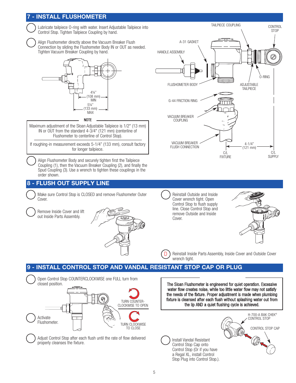 Sloan 10xx Slimline Bedpen Washer w/ Royal Flushometer User Manual | Page 5 / 8