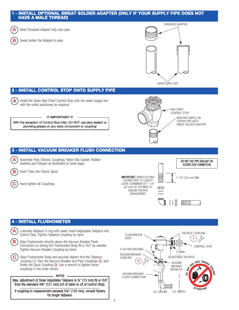 Sloan 150 ES-SM Optima ES-SM Concealed Surface Mount Flushometer User Manual | Page 4 / 8