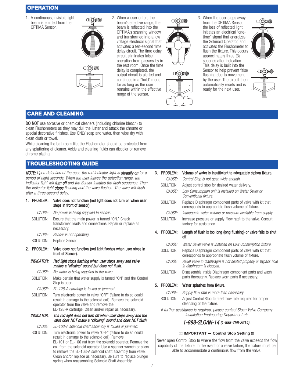 Sloan 150 ES-SM Optima ES-SM Concealed Surface Mount Flushometer User Manual | Page 7 / 8