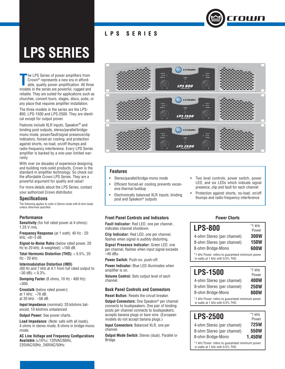 Crown LPS-1500 User Manual | 2 pages