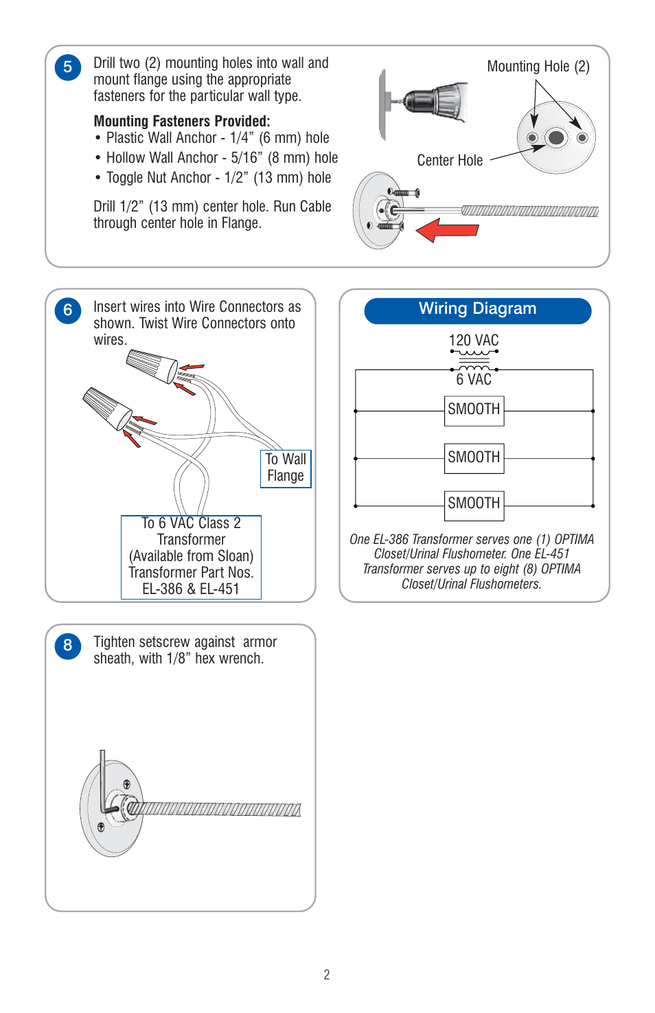 Sloan EL-600-A SMOOTH Hardwired Flushometer User Manual | Page 2 / 4