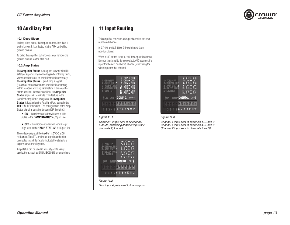 10 auxiliary port 11 input routing | Crown COMTECH DRIVECORE CT 875 User Manual | Page 13 / 28