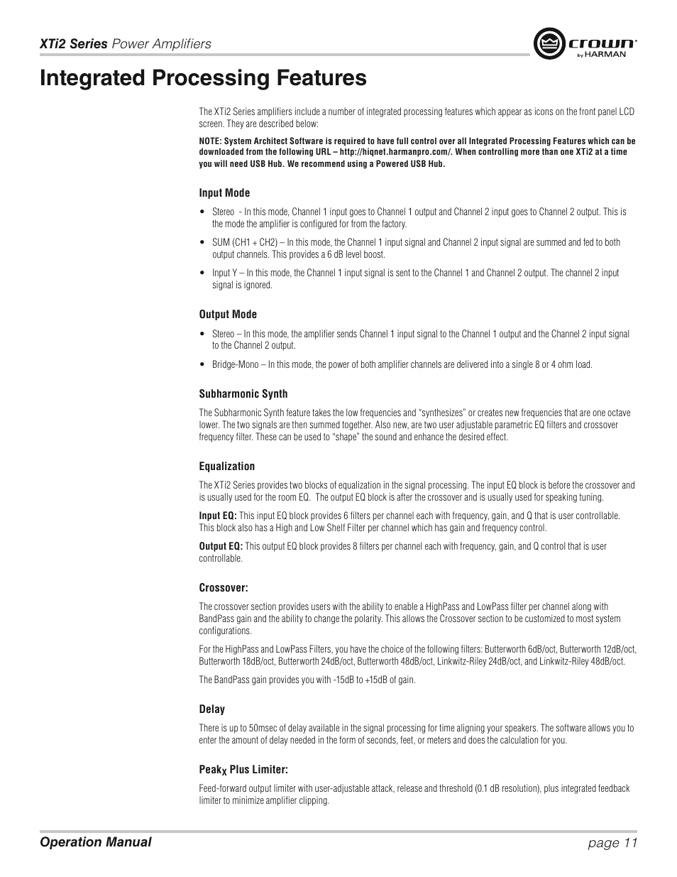 Integrated processing features | Crown XTi 2 Series User Manual | Page 11 / 52